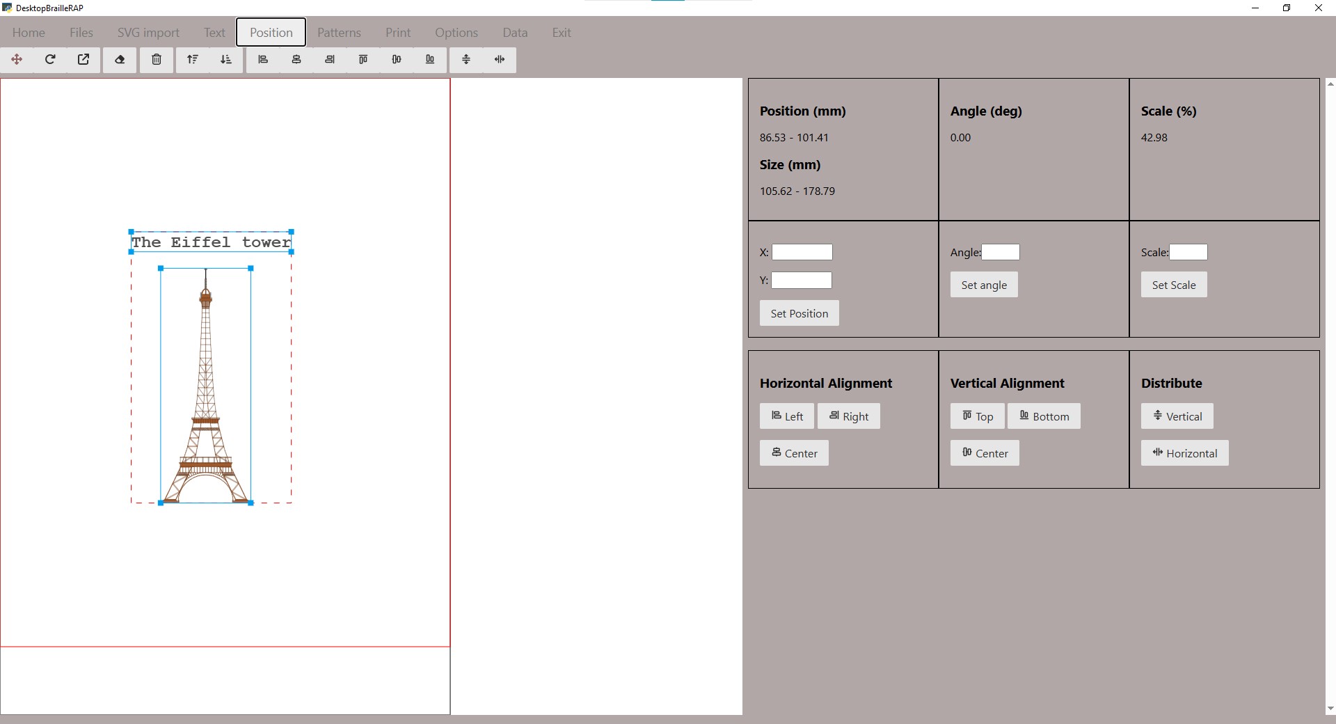 Screenshot of the position page