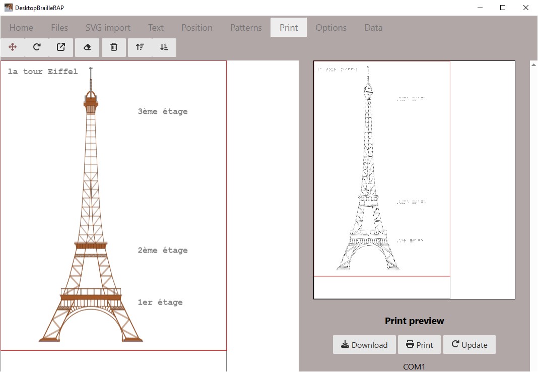 Application screenshot with the eiffel tower