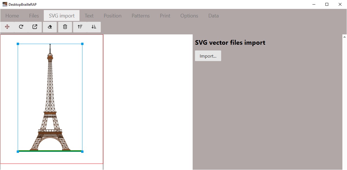 Screenshot of import svg page
