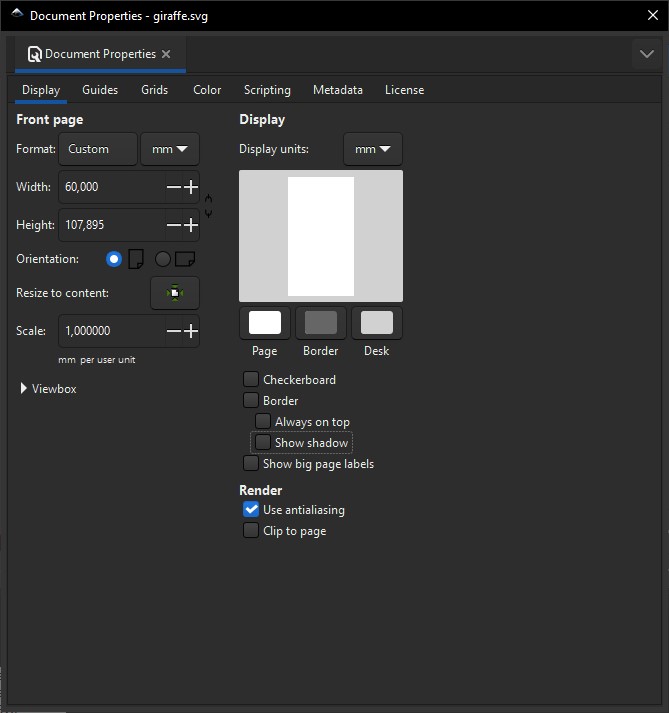 Units configuration form in Inkscape
