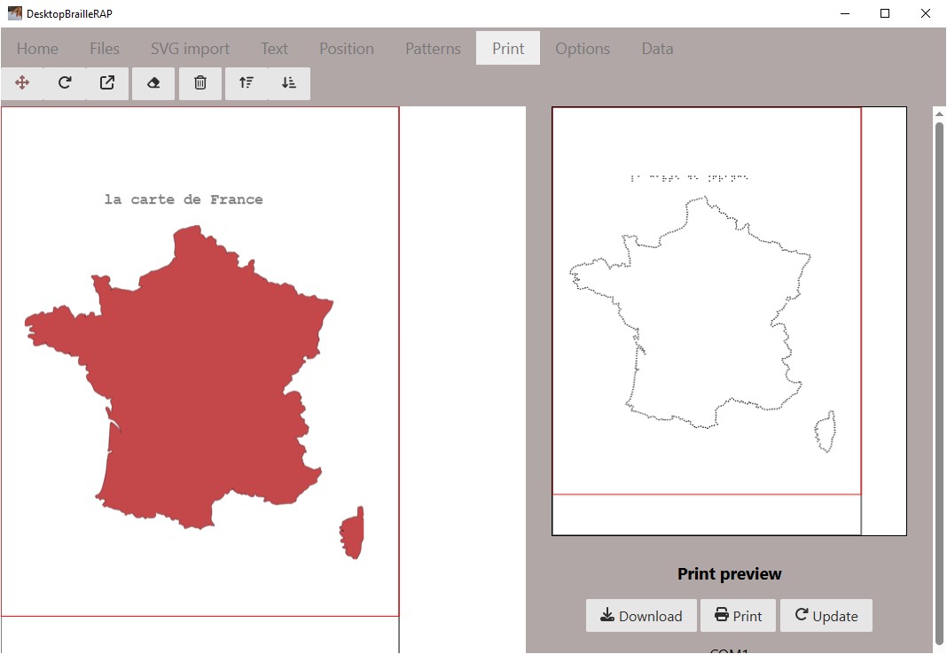 Capture d'écran de l'application avec une carte de France